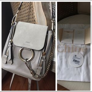 Chloe Faye Mini Backpack Grey Leather Suede Leather